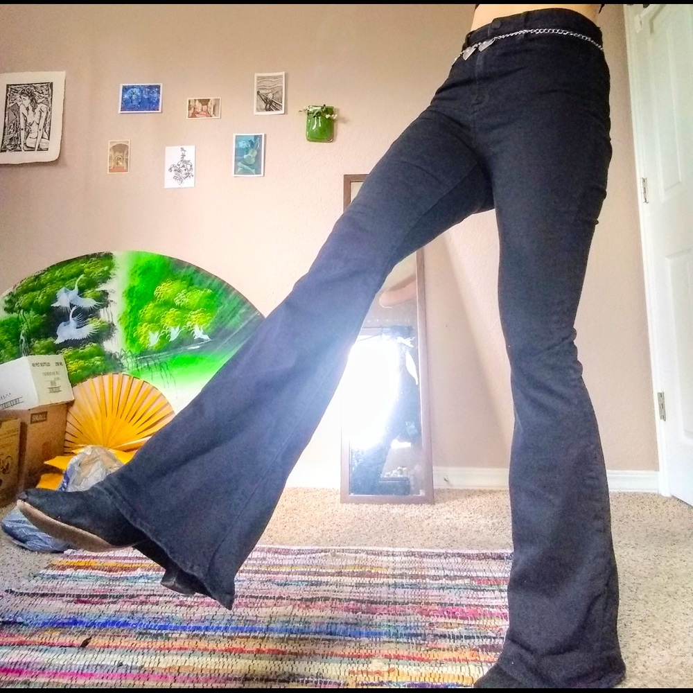 Tall Long Bell Bottoms Jeans Black